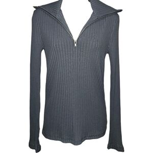 Tahari High Neck Ribbed 3/4 Zip Long Sleeve Top
